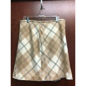 Eddie Bauer Taupe/White Plaid Wool Lined Skirt 14